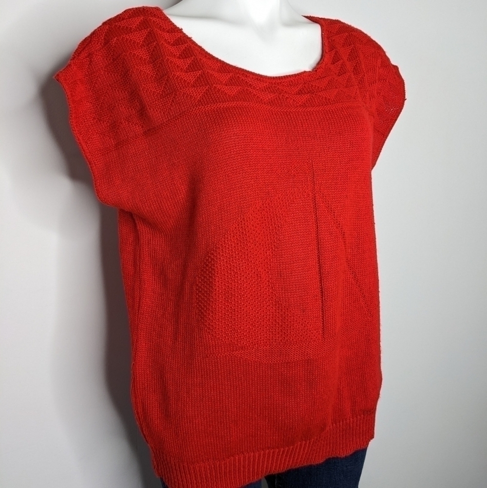✨3/$15 Vintage Sweaters USA red sailboat short sleeve sweater L - Picture 3 of 10